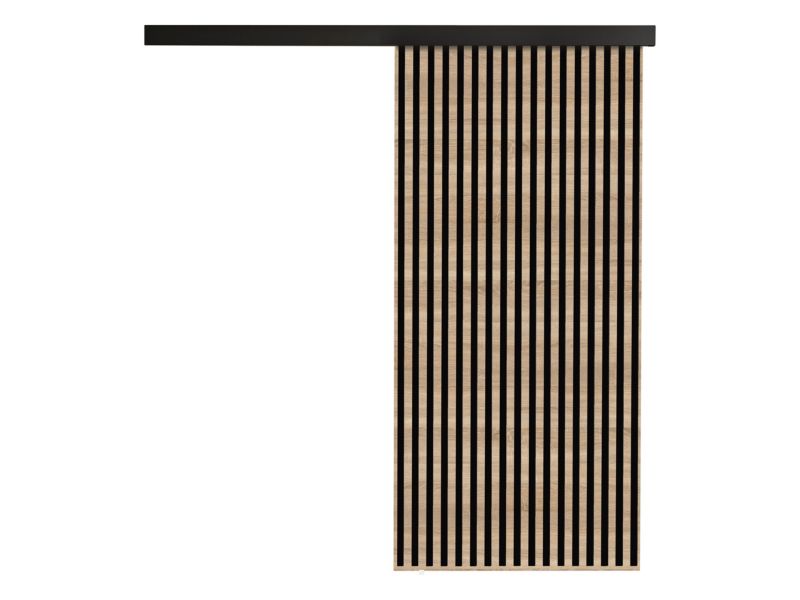 Drzwi przesuwne wewnętrzne MIRJAN 24 Belmo 90 + samodomykacz dąb sonoma / czarne lamele 1 kpl.