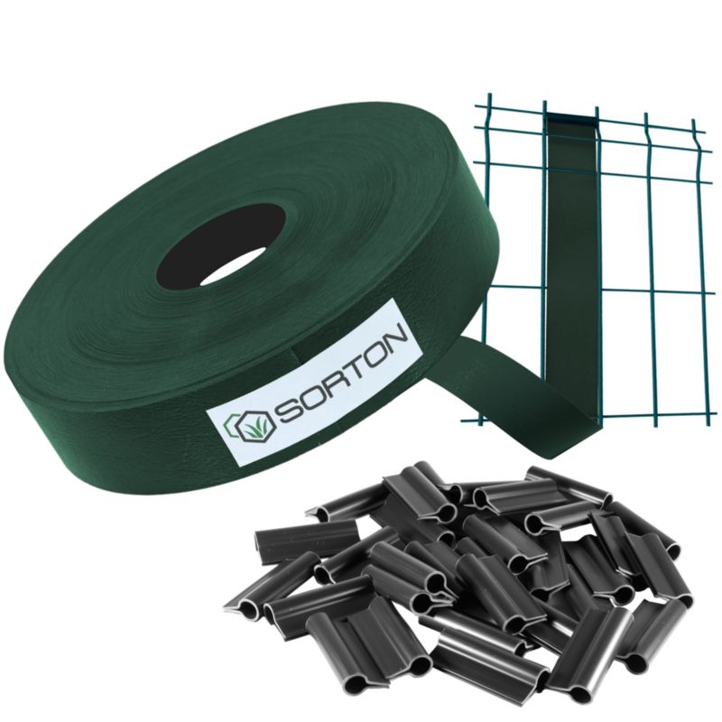 Taśma Ogrodzeniowa SORTON 4,6 cm x 70m RAL6005 zielony 100 klipsów 1 szt.