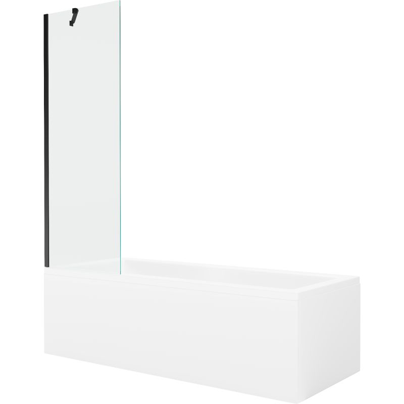 Wanna prostokątna Mexen Cubik 160 x 70 cm z obudową i parawanem 1-skrzydłowym 60 cm transparent czarny 1 kpl.