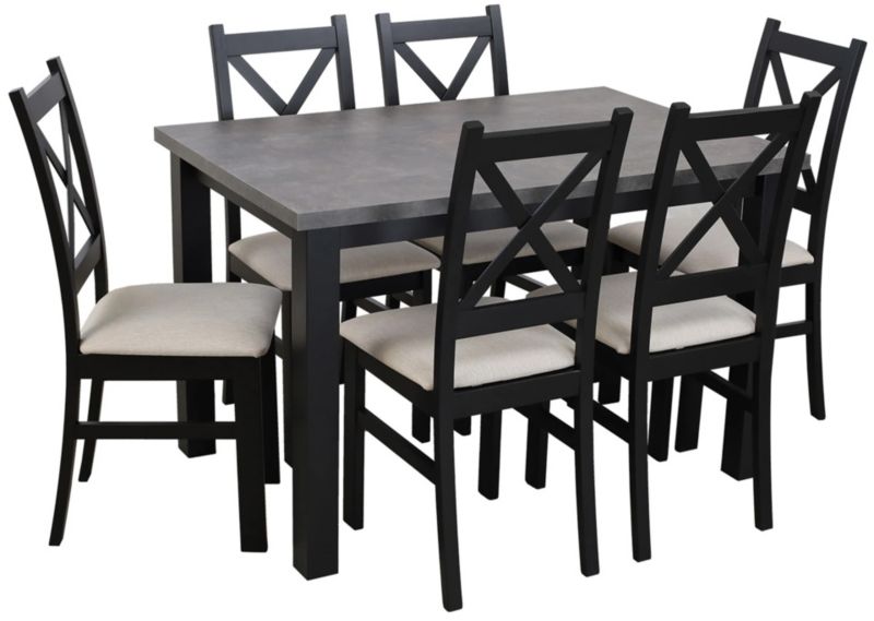 Zestaw stół 120x80 z 6 krzesłami Bonni M005-6 Czarny/Beton 1 kpl.