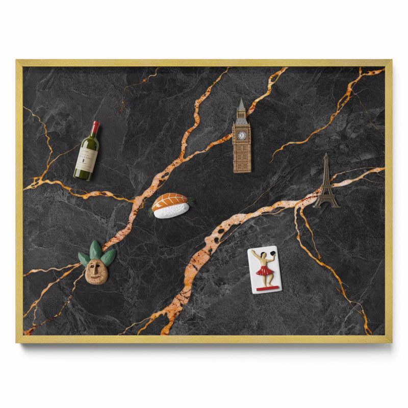 Tablica magnetyczna na ścianę Tulup 80x60 cm Zdobiony ciemny marmur w złotej ramie 1 szt.