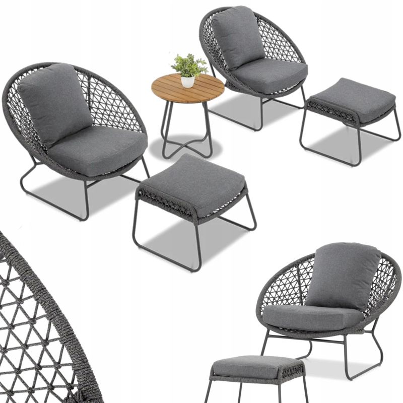 Zestaw Mebli Wypoczynkowych AMANTI DUO Fotel Stolik na Taras Balkon szary 1 szt