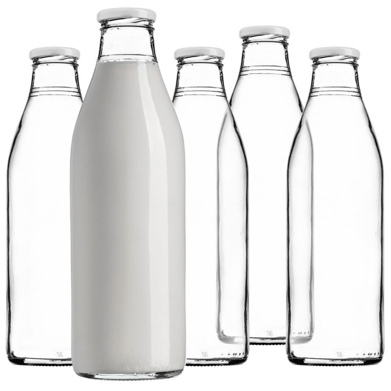 Butelka szklana KADAX na mleko Arre z białą zakrętką fi 43mm 1L 5 szt.