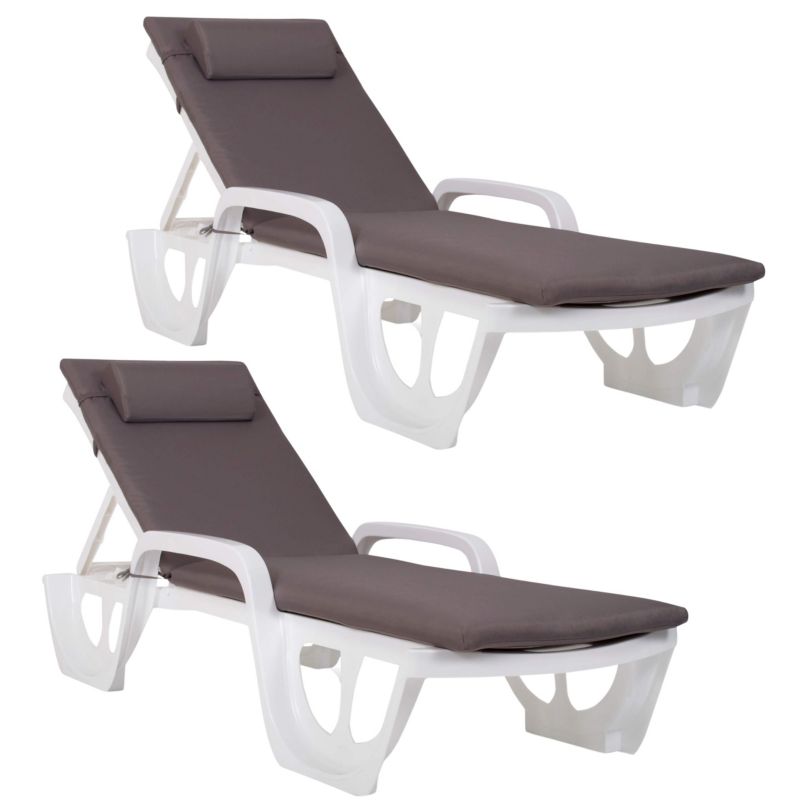 Zestaw 2 leżaków ogrodowych Keter Florida Białe z Poduszkami Bazkar Madera S-41 1 kpl.