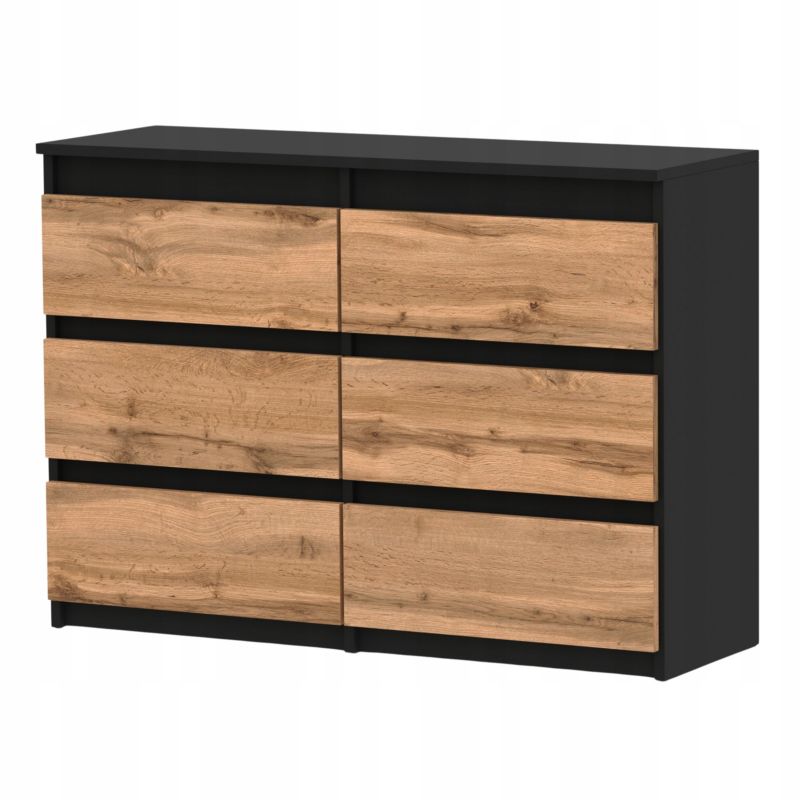 Komoda Z 6 Szufladami Stiv-Meble Czarny Mat Dąb Wotan Szafka Loft 100X33,5X71,5 Cm 1Szt.