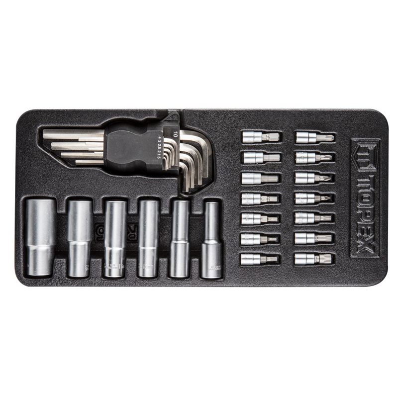 Zestaw bitów, nasadek i imbusów TOPEX 29 szt., wkładka 1 kpl