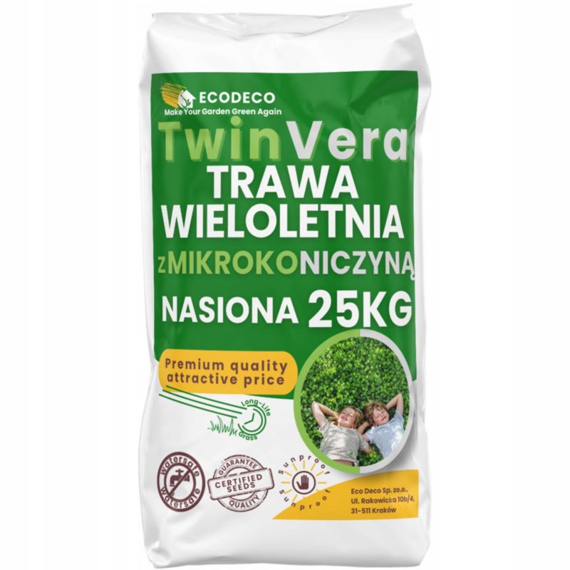 Nasiona trawy Eco Deco 25 kg 1000 m2 z mikrokoniczyną odporna na deptanie wieloletnia 1 szt.