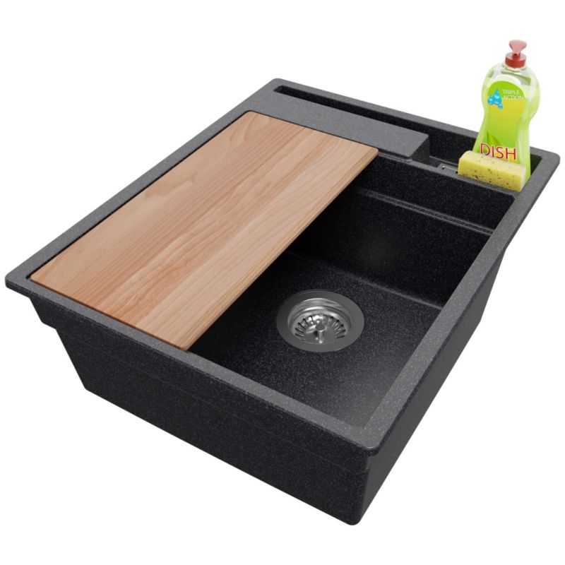 Zlewozmywak Oslo Pocket PRIMAGRAN Nablatowy 43x53cm do szafki od 45cm z Syfonem i Dodatkiem Grafitowy 1 szt.