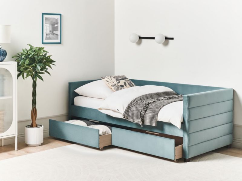 Łóżko dzienne z szufladami Welur Marray 90 x 200 cm Miętowy 1 szt.