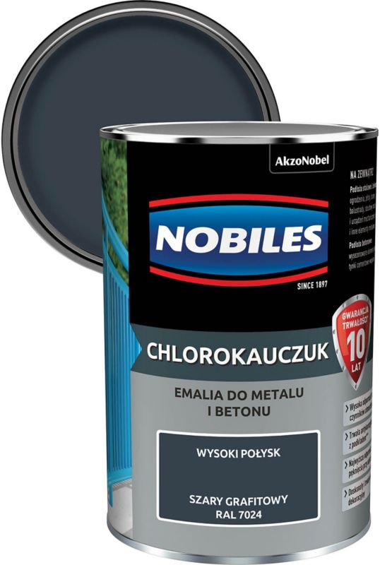 Emalia chlorokauczukowa Nobiles do metalu i betonu szara grafitowa 0,9 l