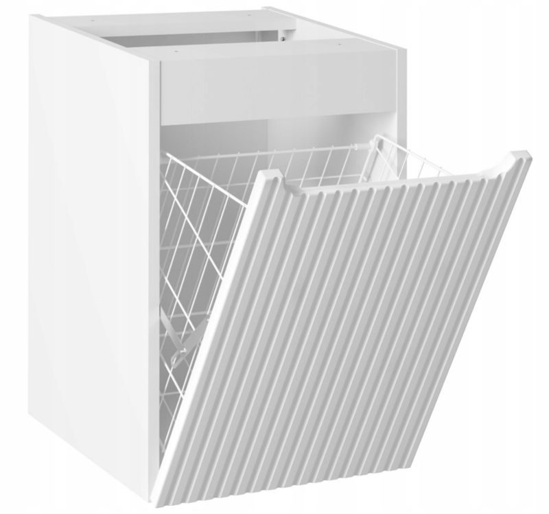 Szafka łazienkowa wisząca z koszem na pranie 40 cm front ryflowany Nova White Biała Furnidea 1 szt.