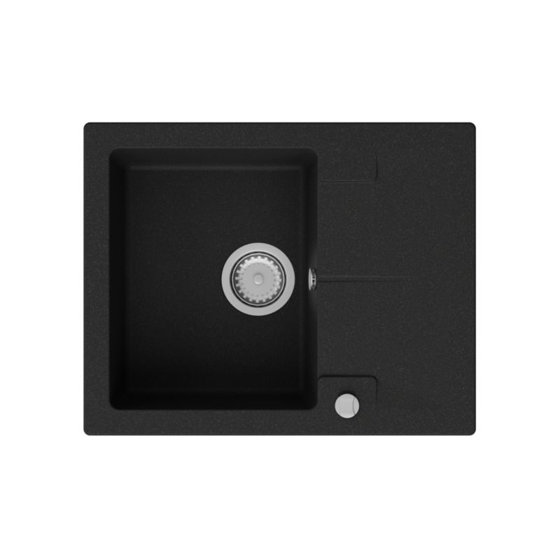 Zlewozmywak granitowy GranMaster Caro 595x475x172 mm, jednokomorowy z ociekaczem, czarny metalik 1 szt.