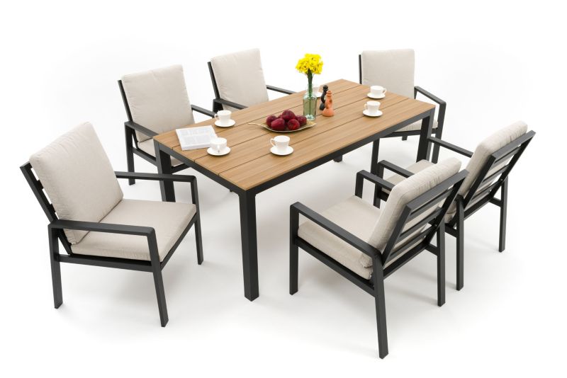 Zestaw mebli ogrodowych stół krzesła New Home ATOL beżowo grafitowy aluminiowy z blatem z deski kompozytowej 1 kpl