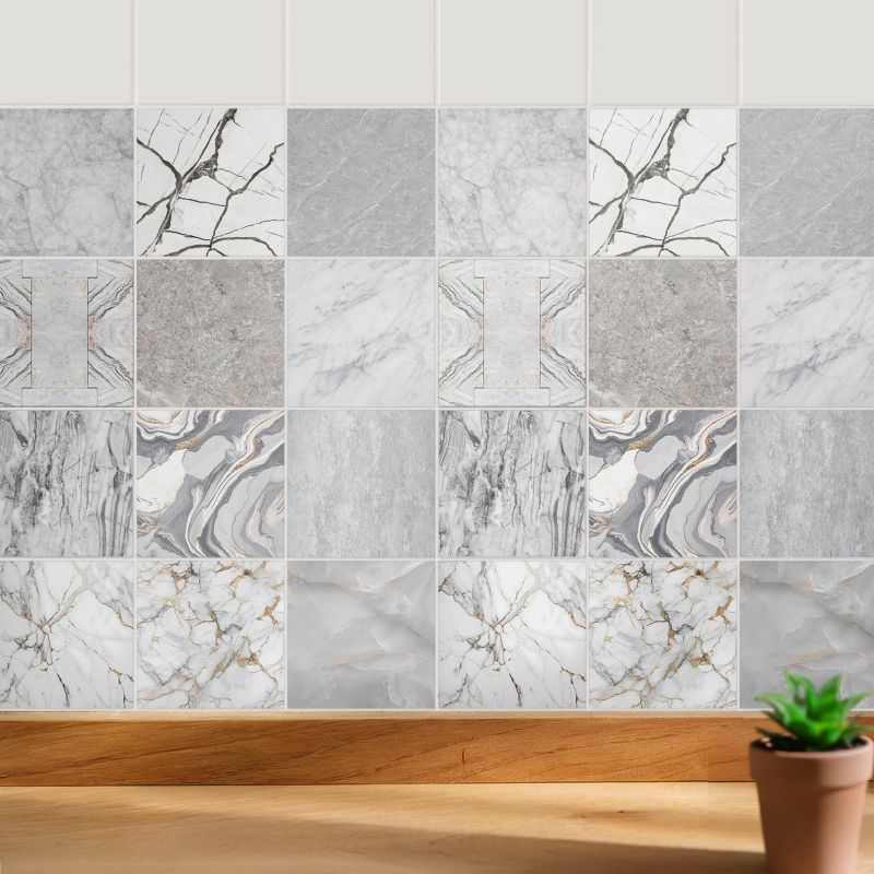 Naklejki na ścianę do kuchni Wallfluent 15x15 cm Eleganckie marmurowe motywy odświeżenie kafelek 24 szt.