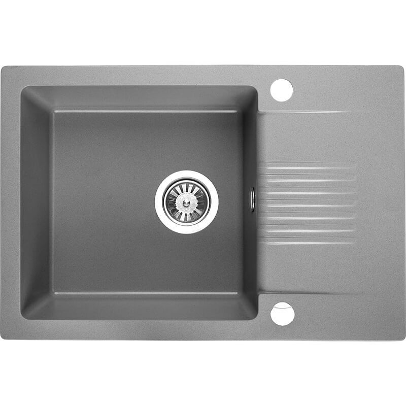 Zlewozmywak Jednokomorowy, Laveo, Szary z Półociekaczem, 44x65cm z syfonem, 1 szt.