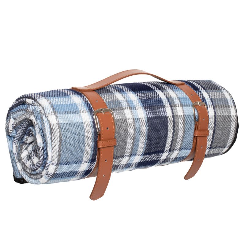 Koc piknikowy Be-active.pl kratka niebiesko-szara wodoodporny składany duży na plażę i biwak 200x200 cm 1 szt