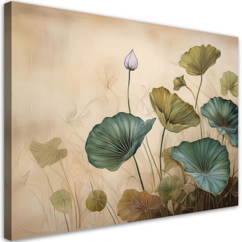 Obraz do salonu Feeby Liście Lilie wodne Beżowy 100x70 cm 1szt