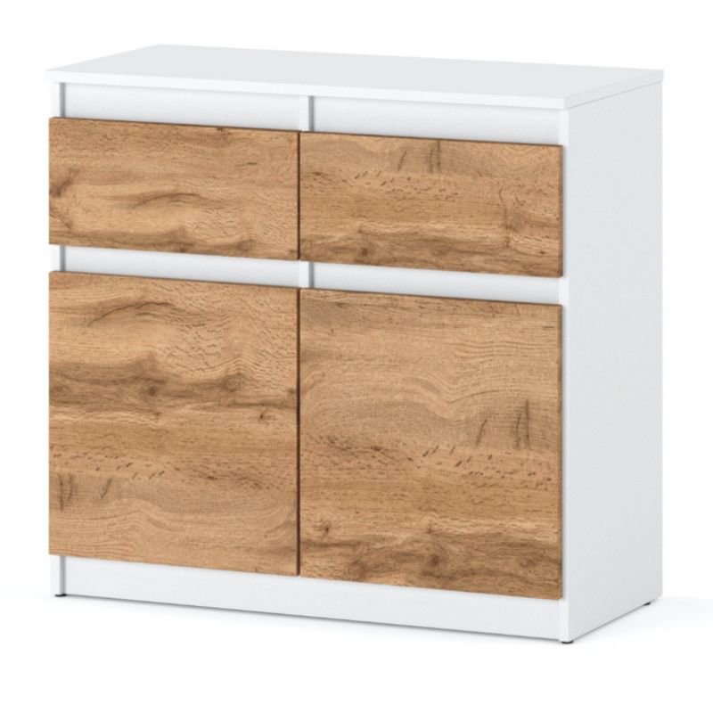 Komoda Hurtownia-Mebli Szuflady 2 Oleksa 2D2SZ 80cm Biały Mat Dąb Wotan 80x35x75 cm 1szt.
