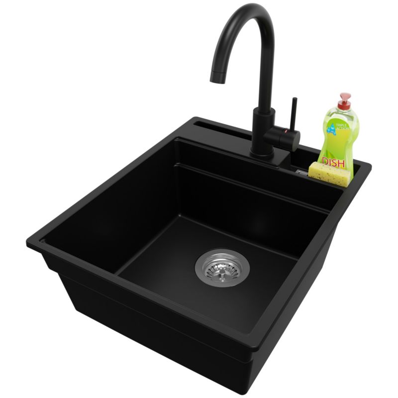 Zlewozmywak Granitowy Oslo Pocket PRIMAGRAN Nablatowy 43x53cm do szafki od 45cm z Syfonem i Baterią Czarny 1 szt.