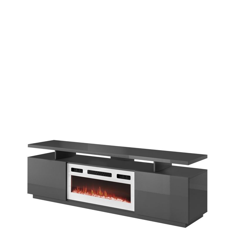 Szafka RTV z kominkiem MIRJAN 24 Eva grafit / grafit połysk + biały kominek 1 szt.