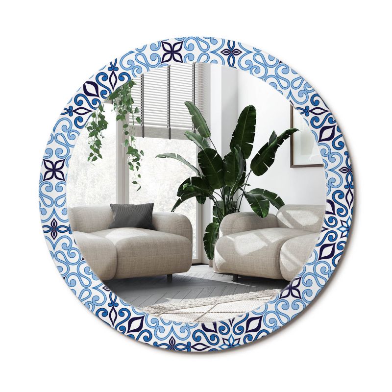Lustro Okrągłe Tulup Niebieski Arabski Wzór 80 cm Artystyczne Na Podkładzie 1 szt.