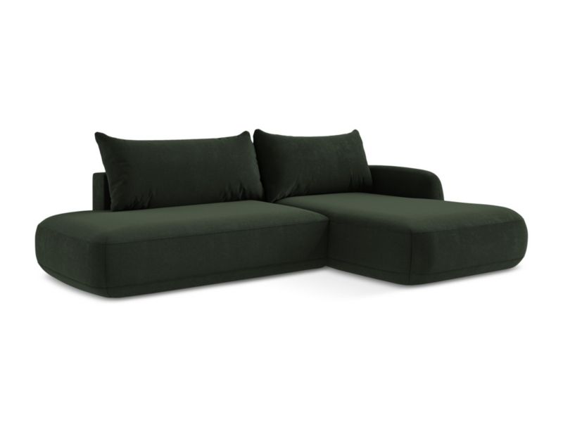 Narożnik prawostronny z funkcją spania LaMiaSofa Amalfi z tkaniny strukturalnej 300x190 cm butelkowa zieleń 1 szt.