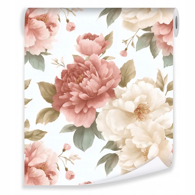 Tapeta WALLARENA Do Sypialni Salonu Na Flizelinie Kwiaty Romantyczna Piwonie Beżowy 50x1000 cm T15801VE 1 szt.