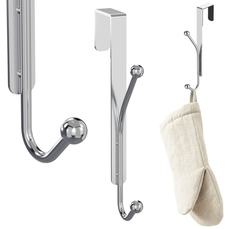 Wieszak łazienkowy Rodeno zawieszany na drzwi kabinę srebrny 2 szt.