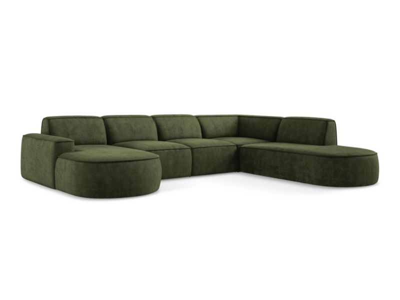 Sofa panoramiczna lewa LaMiaSofa MELISSA z tkaniny szenilowej 364x262 cm oliwkowy 1 szt.