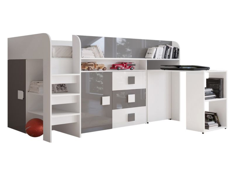 Łóżko piętrowe z biurkiem MIRJAN 24 Toledo 1 biały połysk + szary połysk 1 kpl.