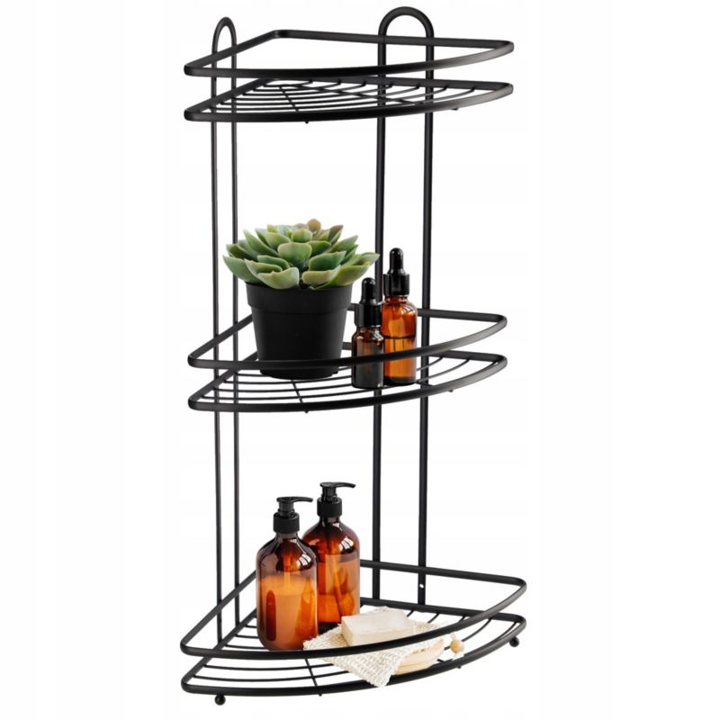 Półka Łazienkowa KADAX Narożna Pod Prysznic Wisząca 3 Półki Czarna Loft 1 szt.