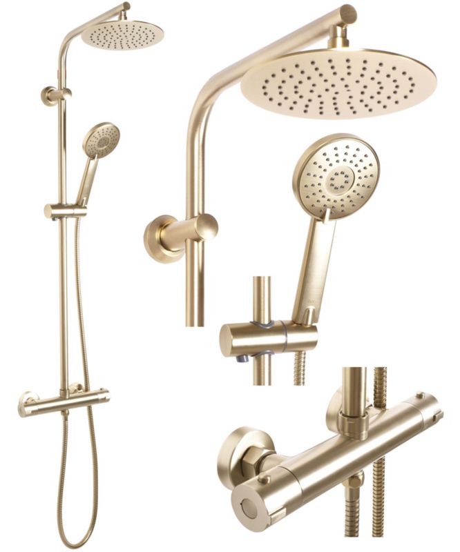 Zestaw Natryskowy Z Termostatem Rea Bliss Złoty Szczotkowany 38,5X27,5X100Cm 1 Szt