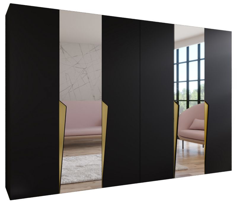 Szafa uchylna z lustrem otwierana Abiks PIANO 2 300 (2x150) wys 202 cm Czarny + Złoty 1 szt