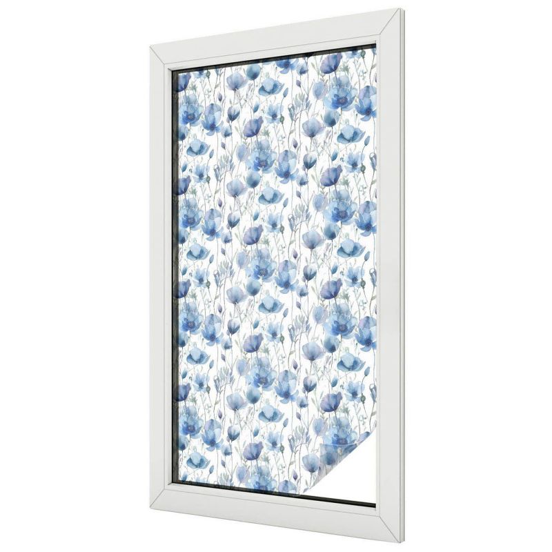 Witraż na Folii Samoprzylepnej Wallfluent 50x100 cm Folia Mrożona Dekoracyjna Niebieski wzór kwiatowy 1 rol.