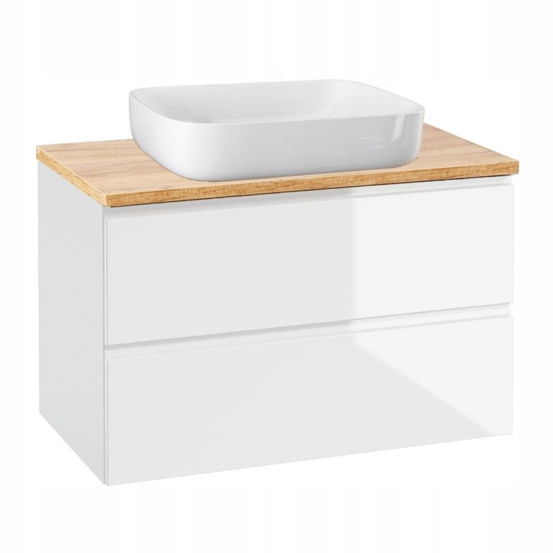 Szafka do Łazienki Stamar Wisząca Biała 1000 mm + Blat Dąb Złoty + Umywalka 1 szt