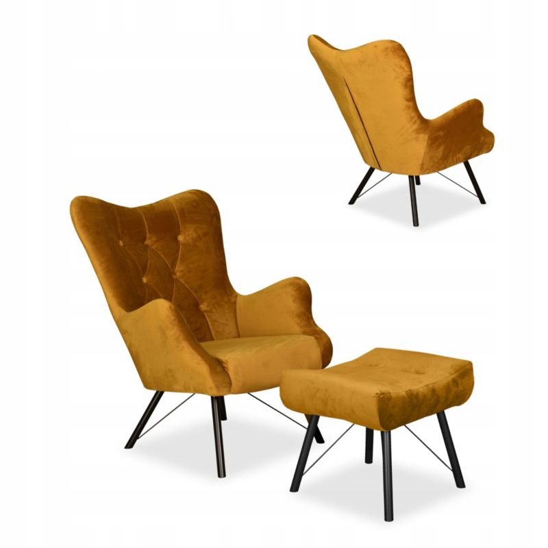 Fotel do salonu z podnóżkiem Family Meble Luna złoty 1szt