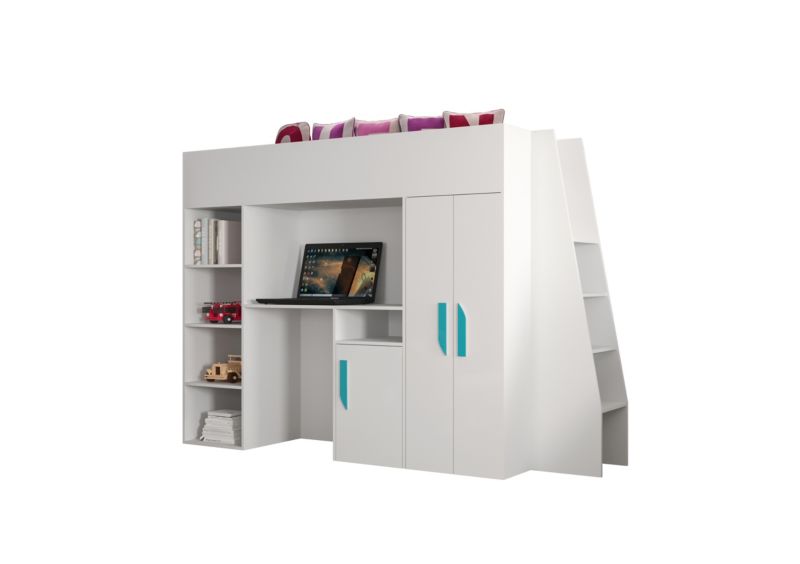 Łóżko piętrowe Antresola Abiks PARTY 15 biały + biały + turkusowy 1 szt.