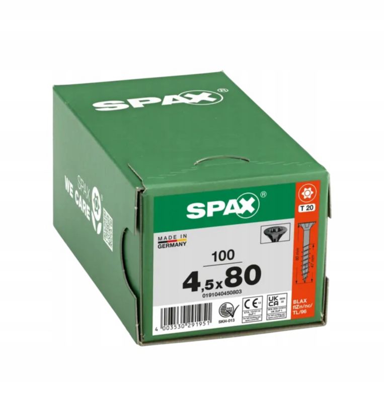 Wkręty do drewna Spax 4,5x80mm torx, niepełny gwint,stożkowe, czarne 100szt