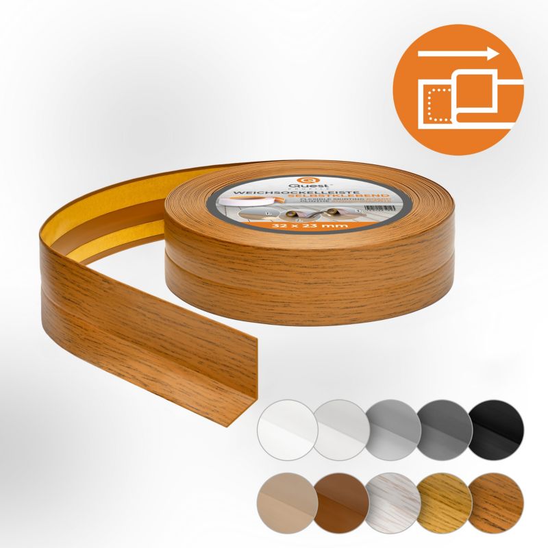 Listwa przypodłogowa PCV 32x23mm, QUEST, samoprzylepna elastyczna, miękka listwa podłogowa, cokołowa, dąb rustykalny, 5m