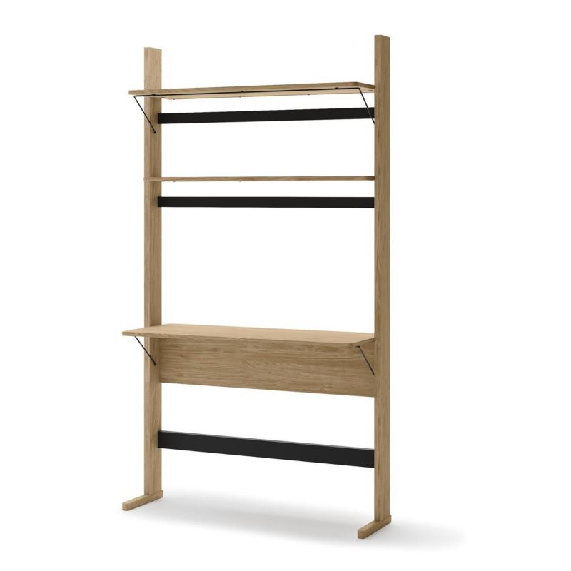 Regał z biurkiem i półką Bettso Olvi w stylu loft do biura dąb olejowany 1szt.