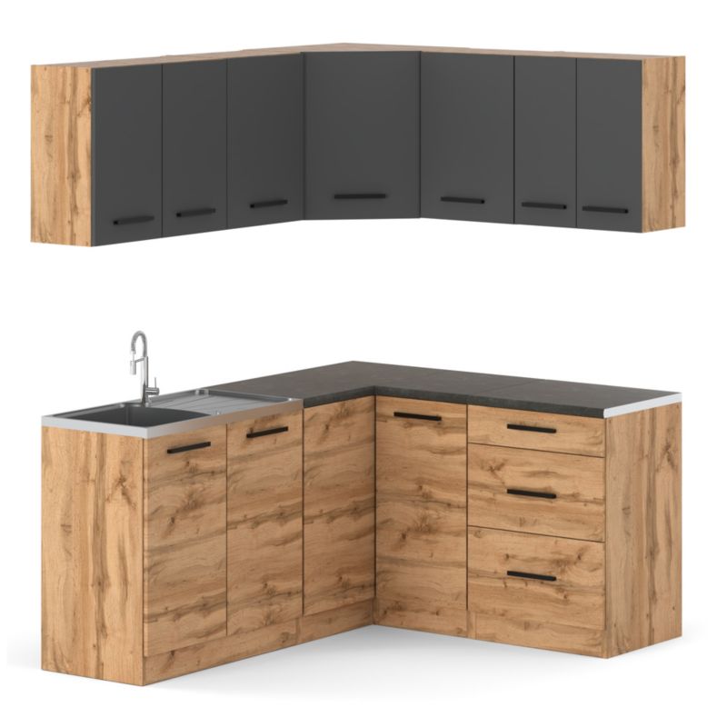 Zestaw Kuchenny Hurtownia-Mebli Z Blatem Kuchnia narożna Diana 320cm Dąb Wotan Szary Mat/Dąb Wotan 320x47x145 cm 1szt.