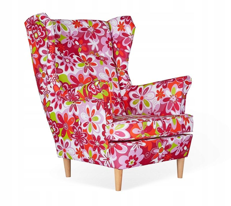 Fotel uszak do salonu Family Meble ARI PRINT kwiaty fuksja 1szt