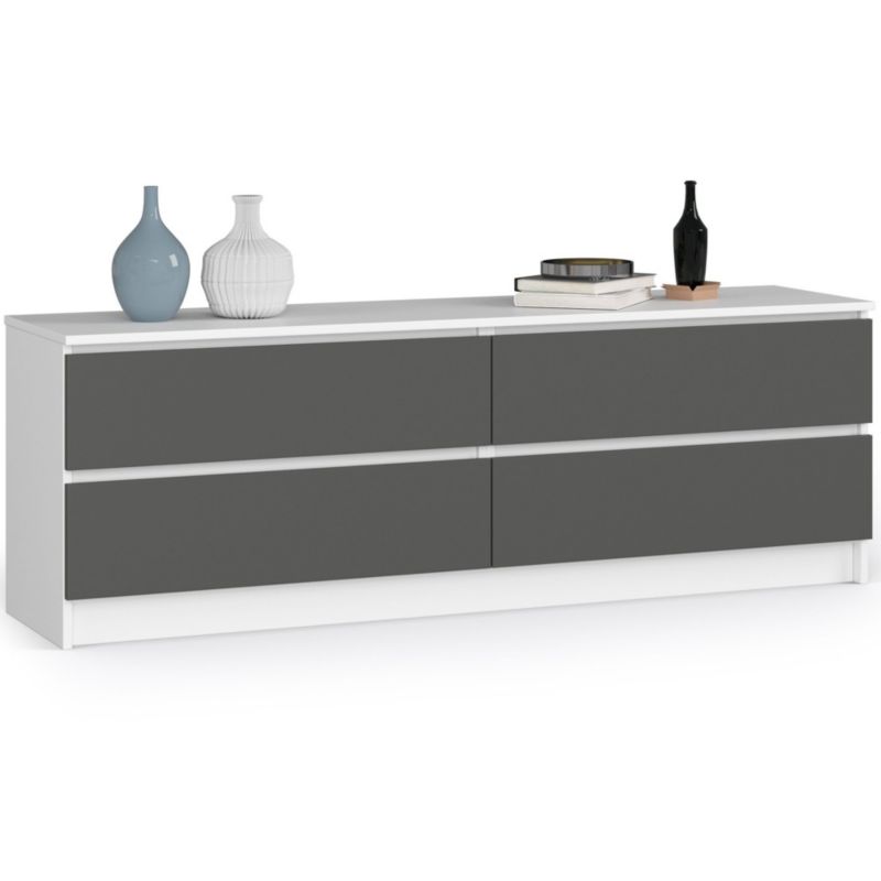 Komoda Akord K160 Biała 160 cm 4 szuflady kolor Grafit Szary mat 160x40x55 cm 1 szt.