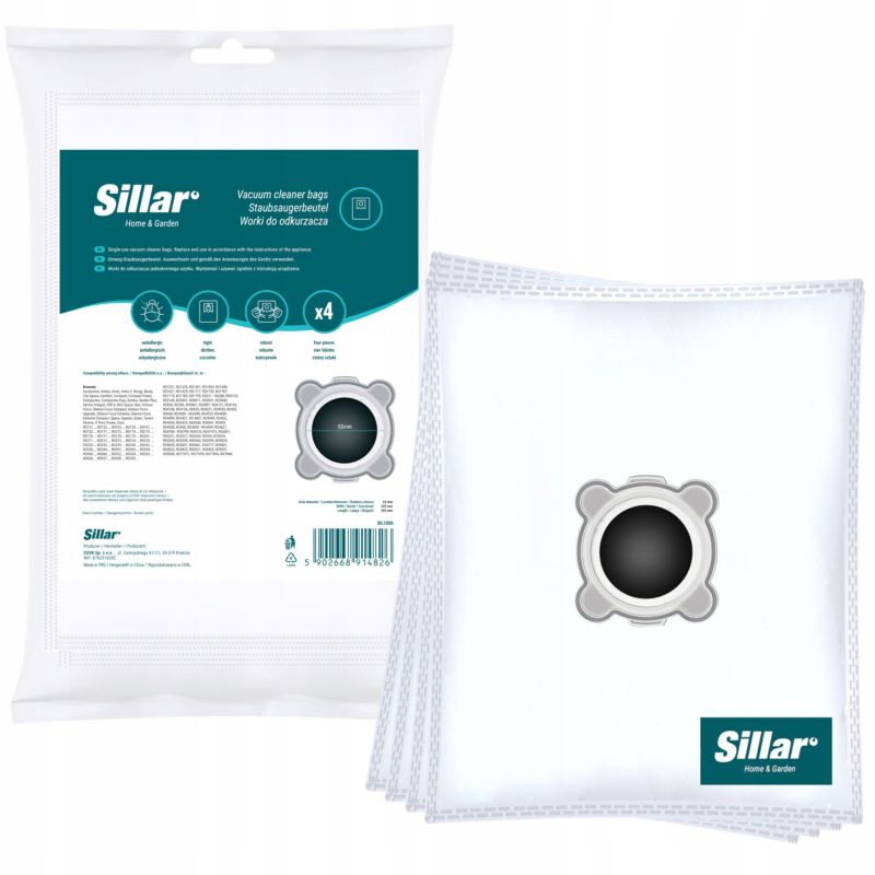 Worki do odkurzacza, Sillar, syntetyczne, wytrzymałe, zamiennik do Rowenta Tefal TW6477 TW6477RA TW6493 TW6843 TW6886, 4szt