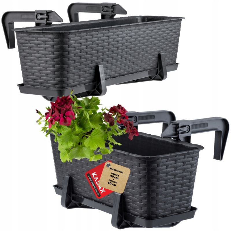 Doniczka Balkonowa KADAX Skrzynka Uchwyty Zestaw 40+60cm 1szt.