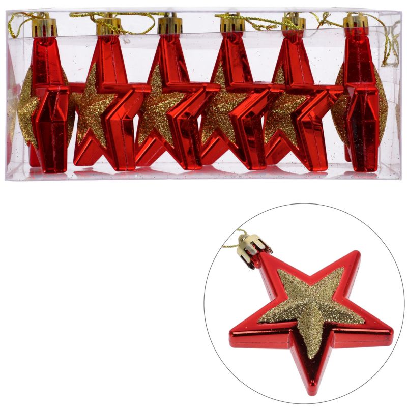 Bombki plastikowe Jumi gwiazdki 6,5 cm czerwone 6 szt.