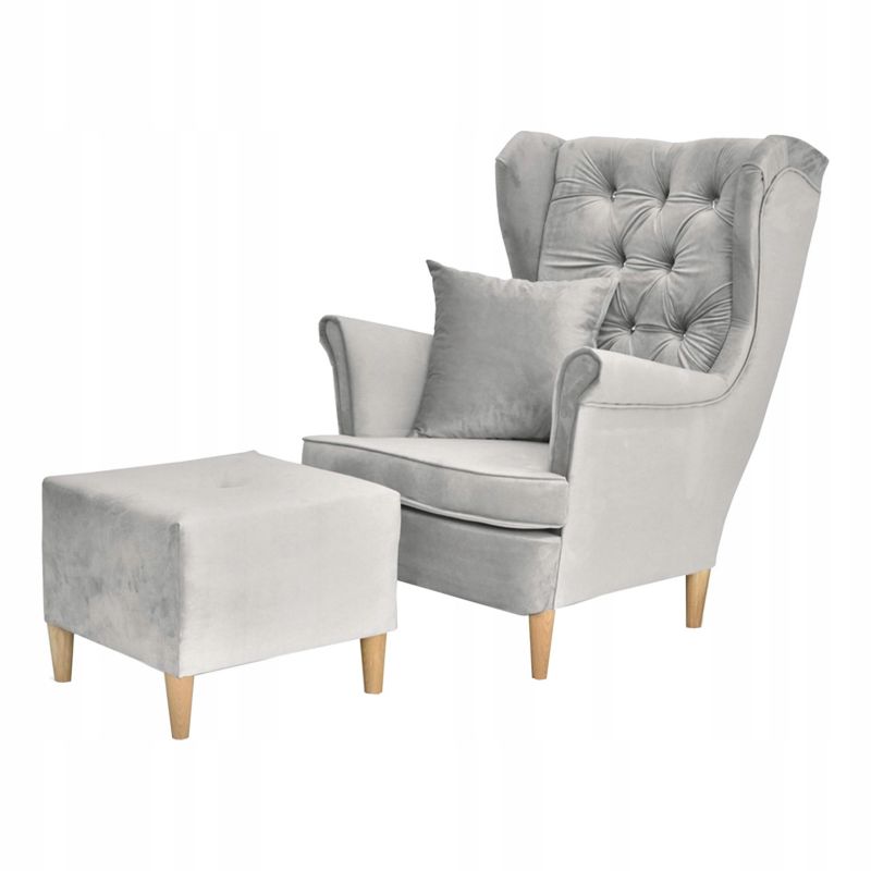 Fotel uszak do salonu z podnóżkiem Family Meble Gaja popielaty 1szt