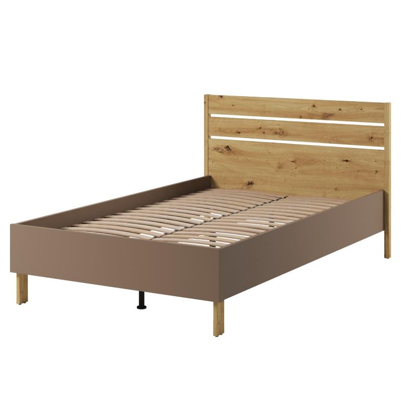 Łóżko młodzieżowe 120 cm Bettso Sonny nowoczesne z drewnianym stelażem w kolorze truflowym dąb artisan 1szt.