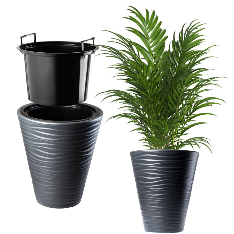 Doniczka KADAX Donica Na Kwiaty 30cm Osłonka Z Wkładem Kwietnik Antracyt Plastik 1 szt.