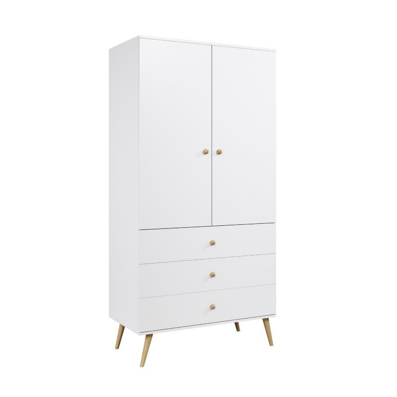 Szafa dwudrzwiowa z szufladami Bettso Ikon ze sznurkowymi uchwytami stylu skandynawskim biały 1szt.